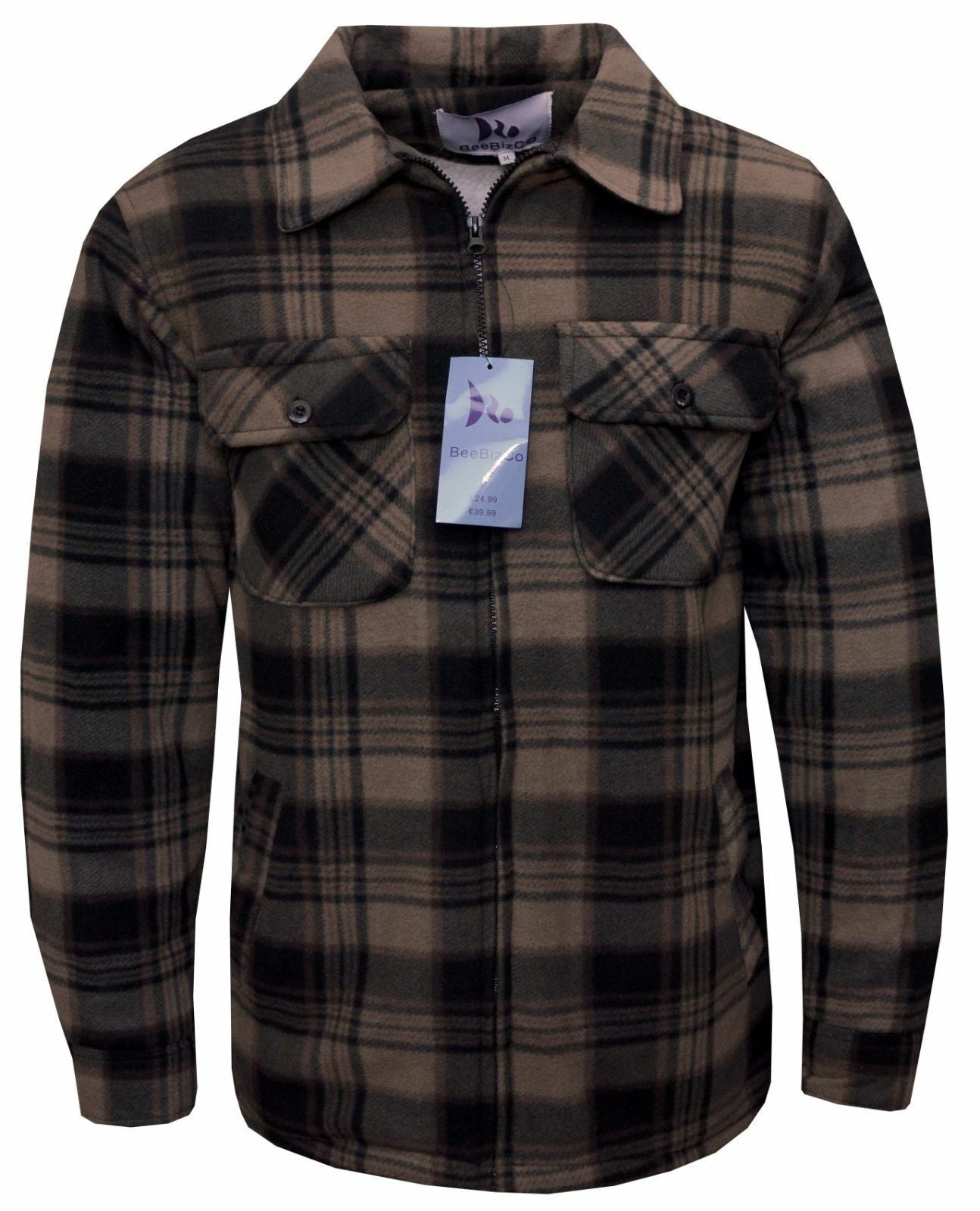 Mens Fleece Padded Lumberjack Shirt Jacket Fur Lined Sherpa Winter Warmer M-5XL