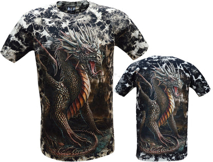 Mens Chinese Dragon Glow in the Dark 100% Cotton Gothic Tye Dye T- Shirt M - 3XL