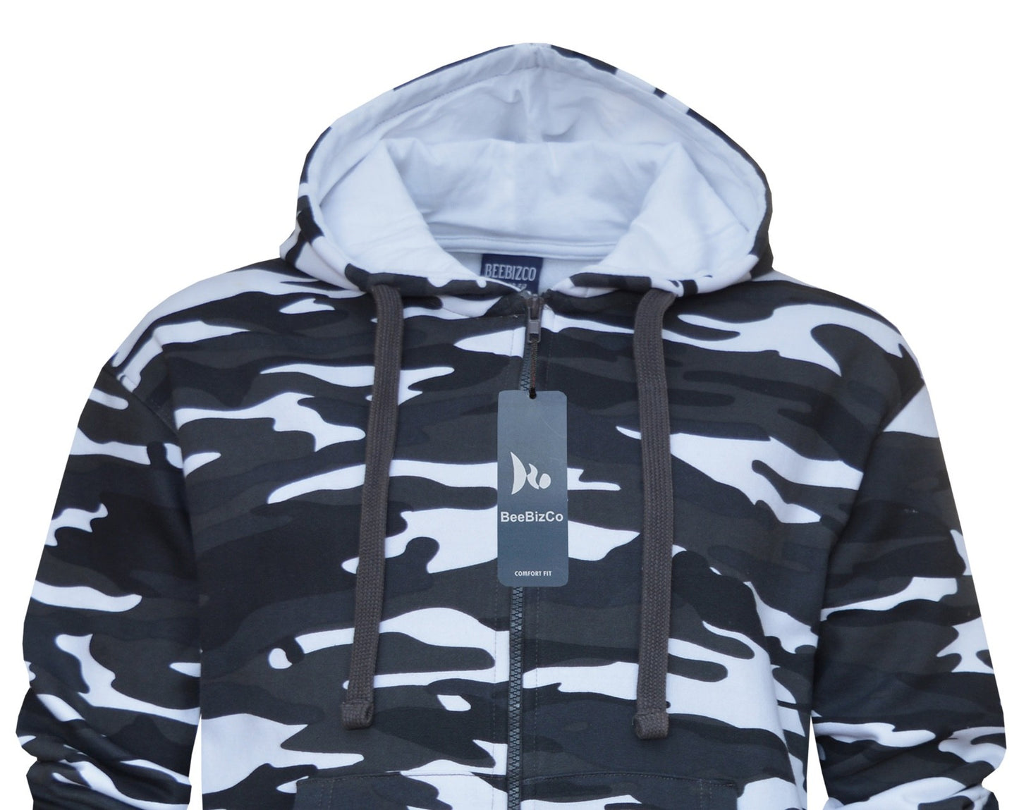Camouflage Zip Up Hoodie Army Camo Fleece Brushed Inside w/ Pockets by Beebizco
