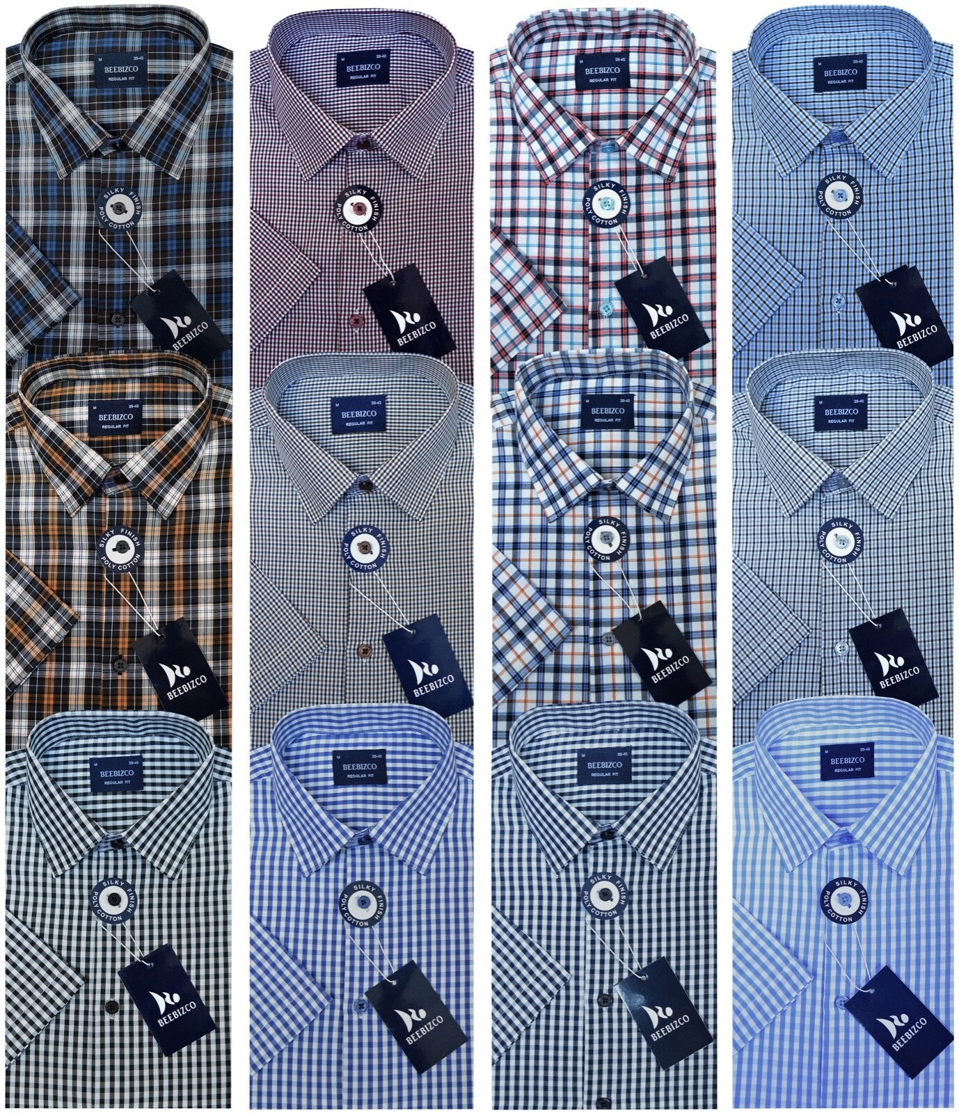 Mens Checked Shirts Short Sleeve Yarn Dyed Poly Cotton Summer M-XXL by Beebizco