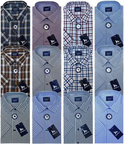 Mens Checked Shirts Short Sleeve Yarn Dyed Poly Cotton Summer M-XXL by Beebizco