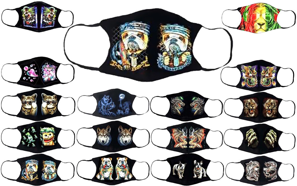 Adults Face Masks Cotton Glow in the Dark with Filter Pocket Reusable & Washable