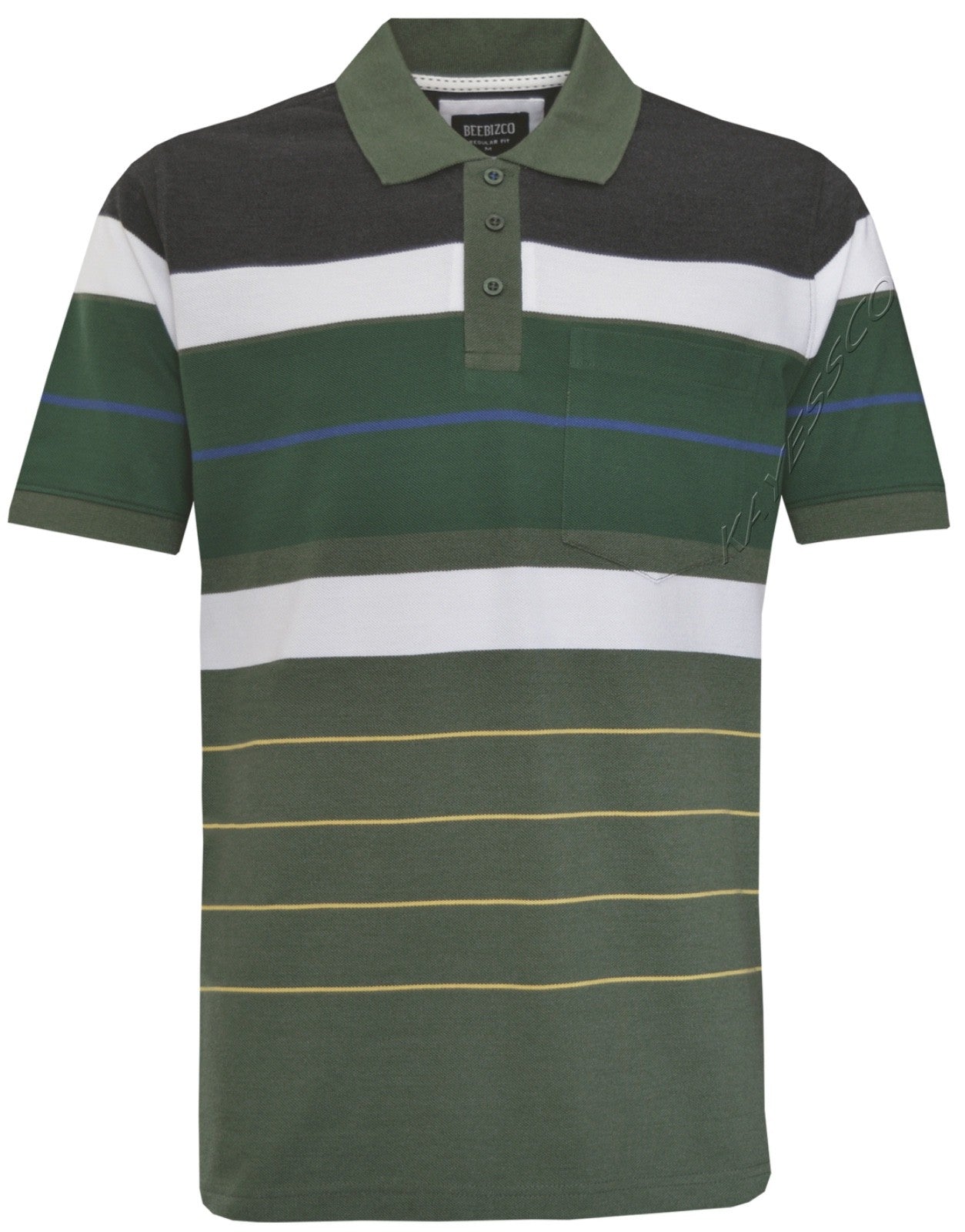 Striped Polo Shirt Short Sleeve Tipping Collar Casual Top  w/ Pocket by Beebizco