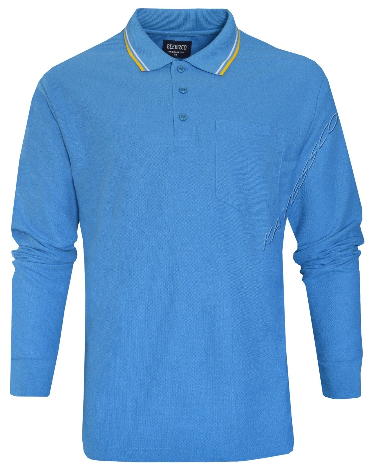 Long Sleeve Polo Pique Shirt Double Tipping Collar with Pocket by Beebizco M-3XL