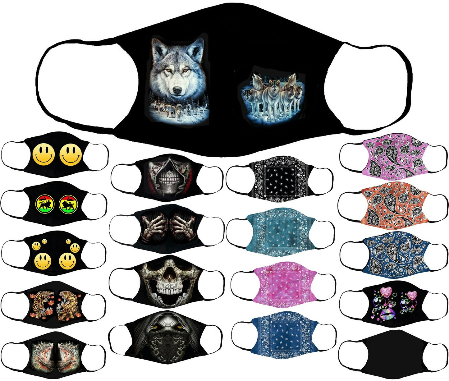 Adults Face Masks Cotton Glow in the Dark with Filter Pocket Reusable & Washable