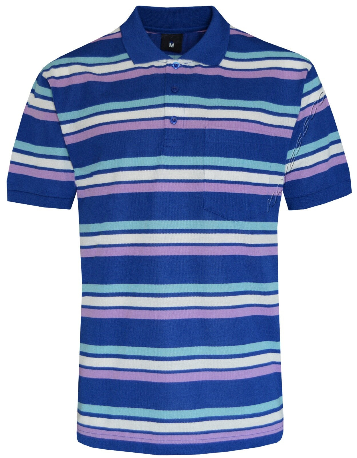 Striped Short Sleeve Yarn Dye Pique Polo Shirt Top Summer Casual with Pocket