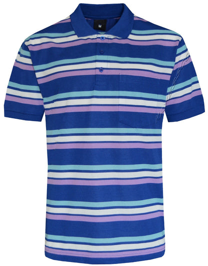 Striped Short Sleeve Yarn Dye Pique Polo Shirt Top Summer Casual with Pocket