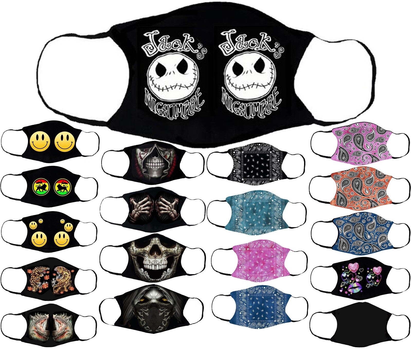 Adults Face Masks Cotton Glow in the Dark with Filter Pocket Reusable & Washable