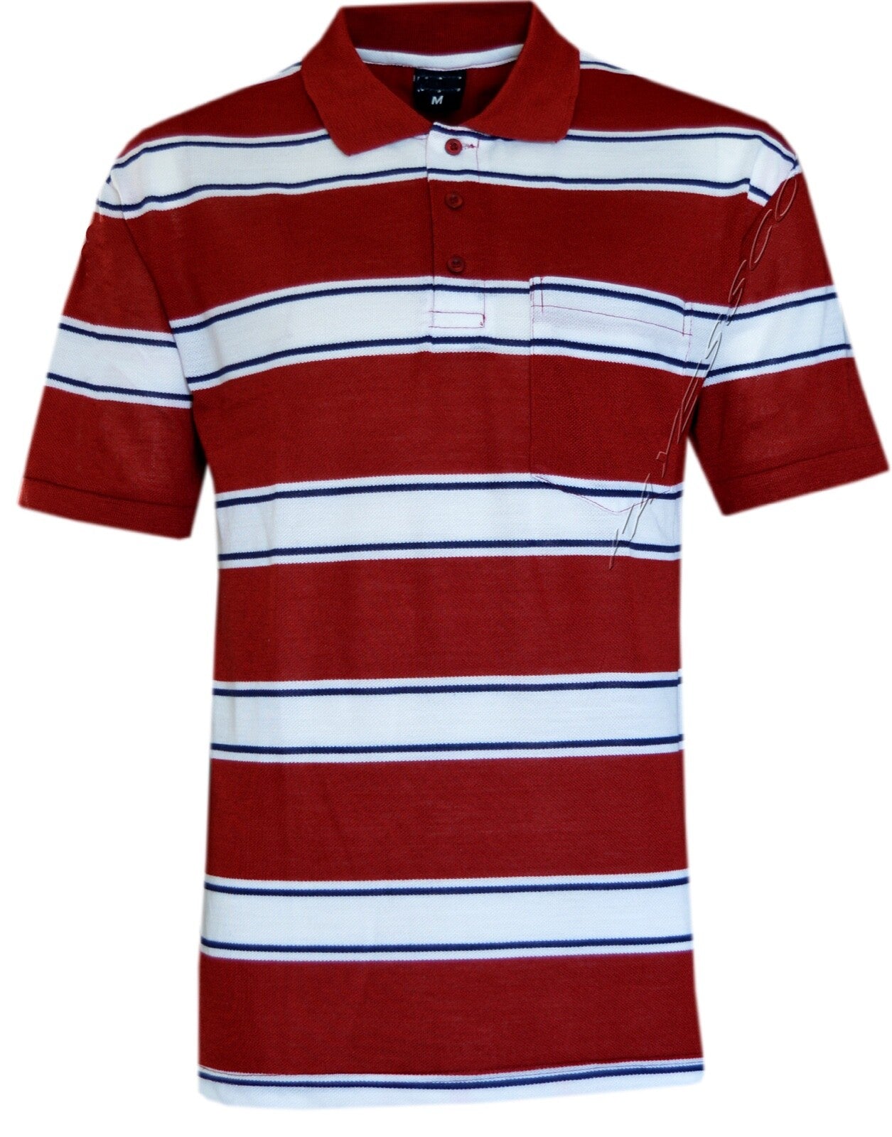 Mens Short Sleeve Polo Shirt Striped Pique Top Summer Casual with Pocket M - XXL