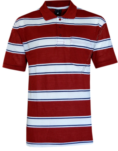 Mens Short Sleeve Polo Shirt Striped Pique Top Summer Casual with Pocket M - XXL