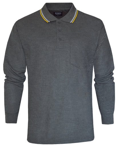 Long Sleeve Polo Pique Shirt Double Tipping Collar with Pocket by Beebizco M-3XL