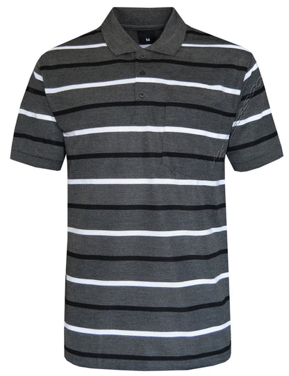 Striped Short Sleeve Yarn Dye Pique Polo Shirt Top Summer Casual with Pocket