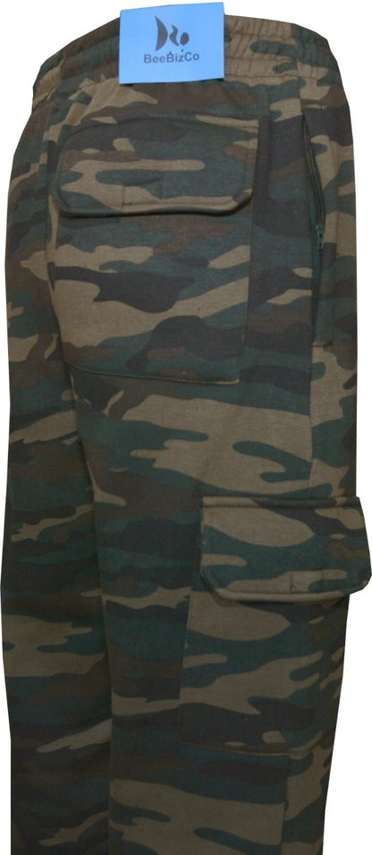Mens Elasticated Cargo Combat Joggers Camouflage Bottoms with Zip Pockets M-3XL 