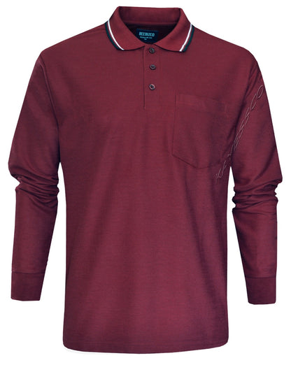 Long Sleeve Polo Pique Shirt Double Tipping Collar with Pocket by Beebizco M-3XL