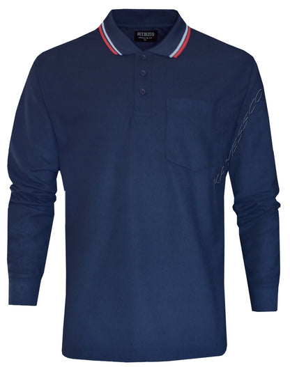 Long Sleeve Polo Pique Shirt Double Tipping Collar with Pocket by Beebizco M-3XL