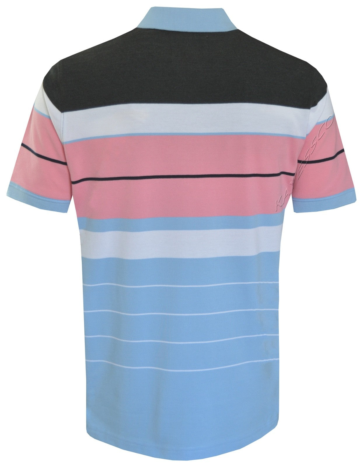 Striped Polo Shirt Short Sleeve Tipping Collar Casual Top  w/ Pocket by Beebizco