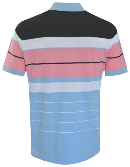 Striped Polo Shirt Short Sleeve Tipping Collar Casual Top  w/ Pocket by Beebizco