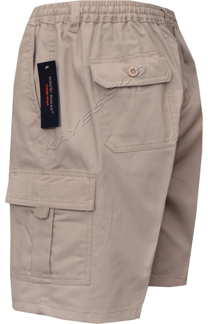 New Mens Elasticated Waist Cargo Combat Plain Shorts Zip Fly M-5XL By Tom Hagan