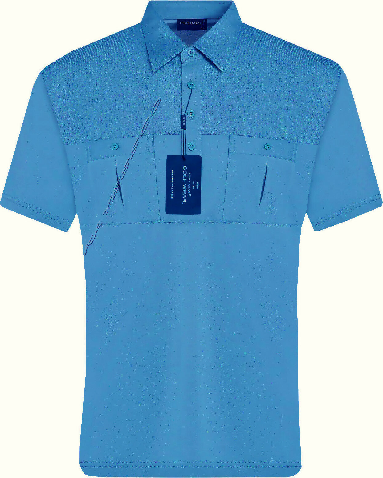 Mens Short Sleeve Double Pockets Golf Polo Shirt T-Shirt Top Casual By Tom Hagan