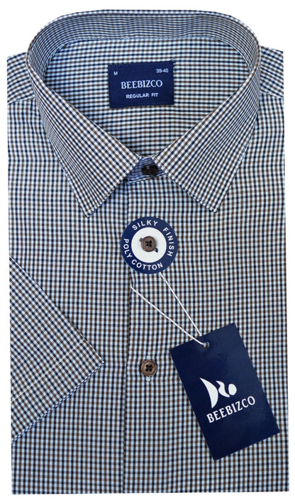 Mens Checked Shirts Short Sleeve Yarn Dyed Poly Cotton Summer M-XXL by Beebizco