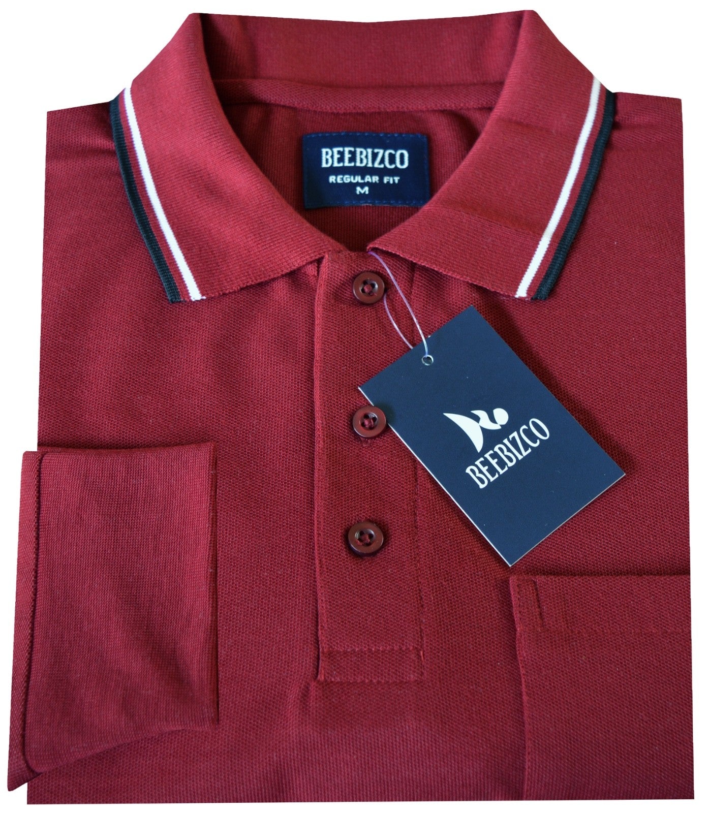 Long Sleeve Polo Pique Shirt Double Tipping Collar with Pocket by Beebizco M-3XL