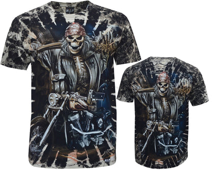 Grim Reaper Skull Motorbike Rider Glow in the Dark 100% Cotton Tye Dye T-Shirt
