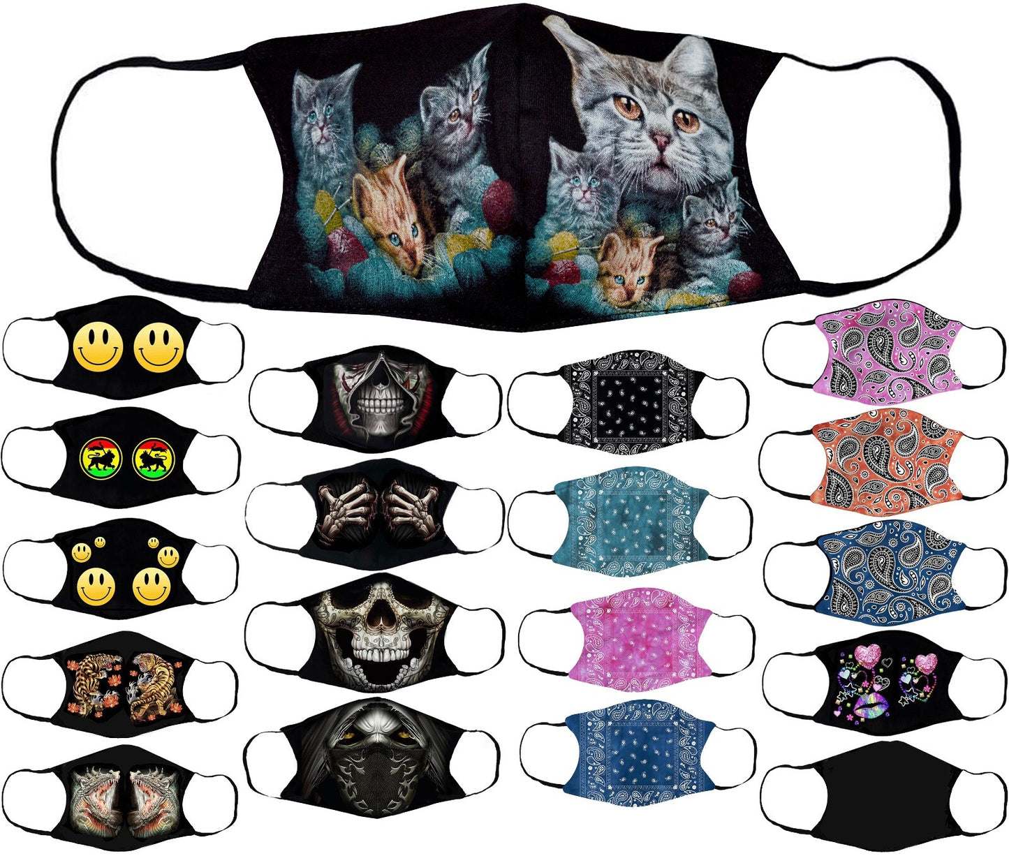 Adults Face Masks Cotton Glow in the Dark with Filter Pocket Reusable & Washable