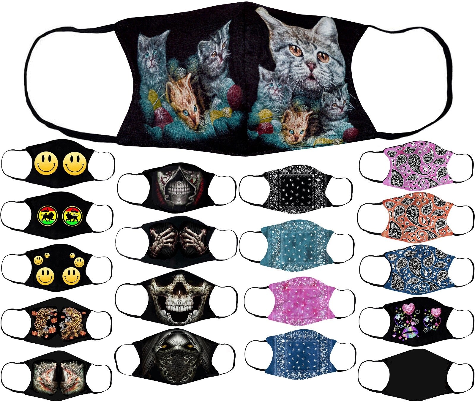 Adults Face Masks Cotton Glow in the Dark with Filter Pocket Reusable & Washable