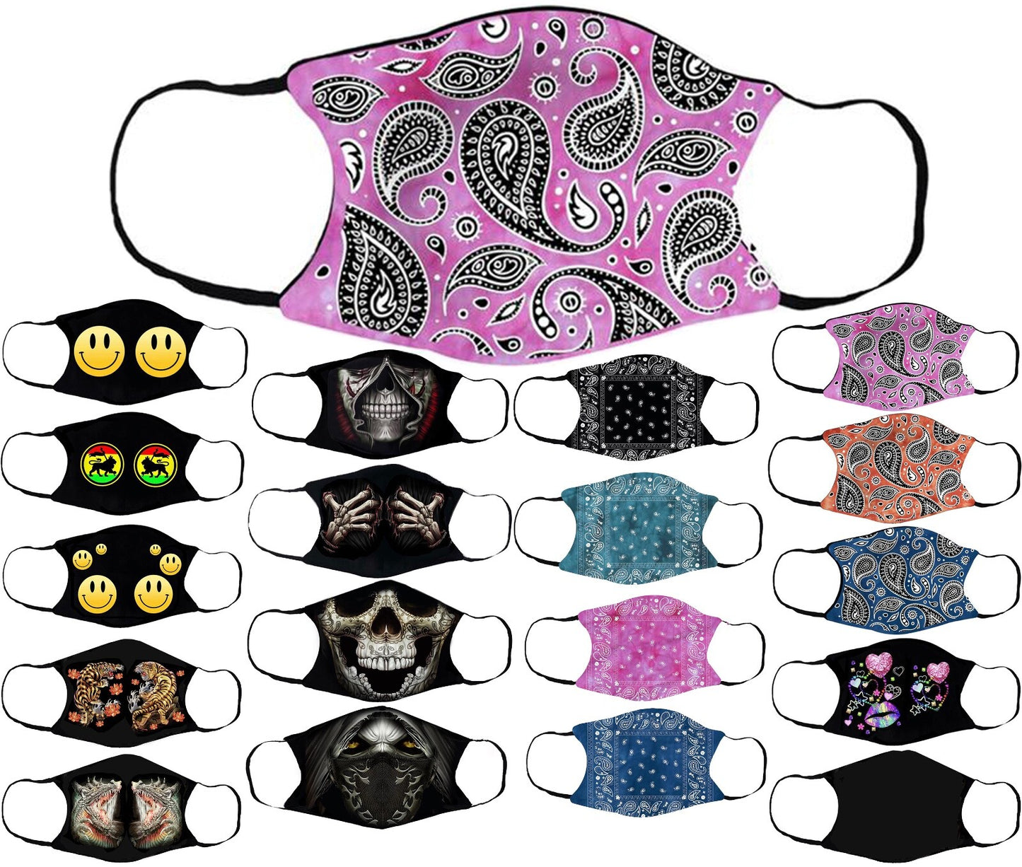Adults Face Masks Cotton Glow in the Dark with Filter Pocket Reusable & Washable