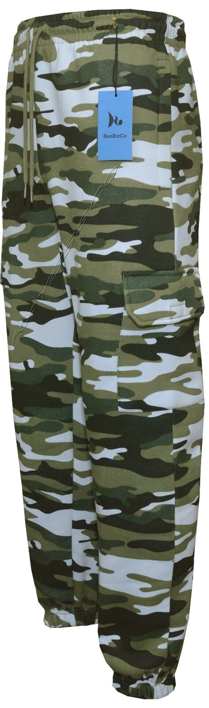 Mens Elasticated Cargo Combat Joggers Camouflage Bottoms with Zip Pockets M-3XL 