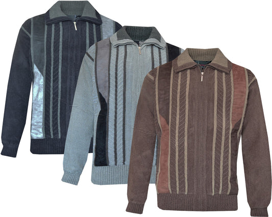 Mens Knitted Full Zip Lined Chenille Classic Cardigan Jumper Sweater M-XXL 