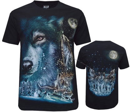 Wolf Pack Biker Native American Indian Animal T - Shirt, Front & Back Print M-XL