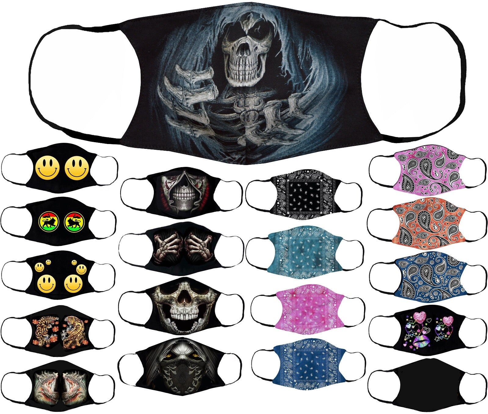 Adults Face Masks Cotton Glow in the Dark with Filter Pocket Reusable & Washable