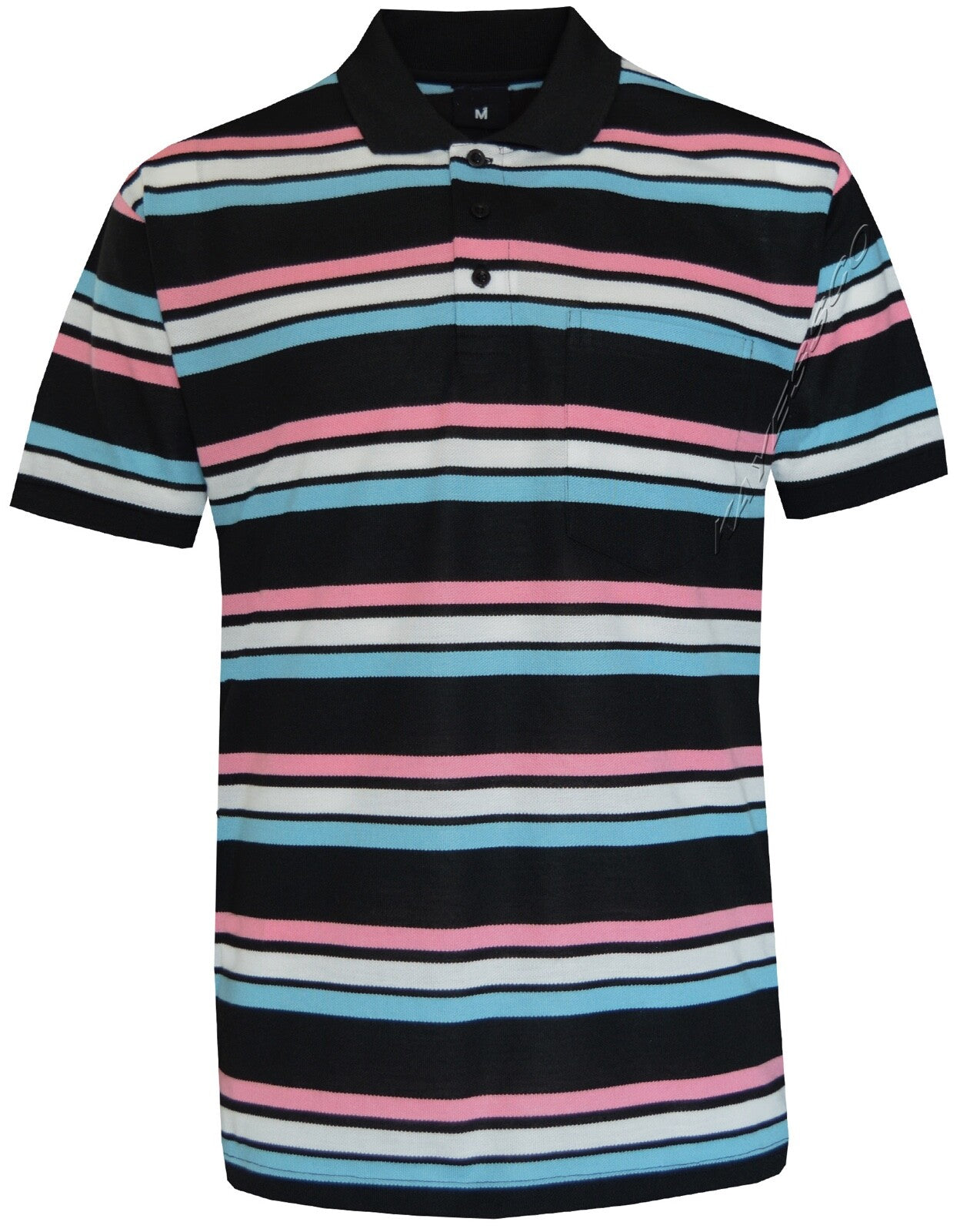 Striped Short Sleeve Yarn Dye Pique Polo Shirt Top Summer Casual with Pocket