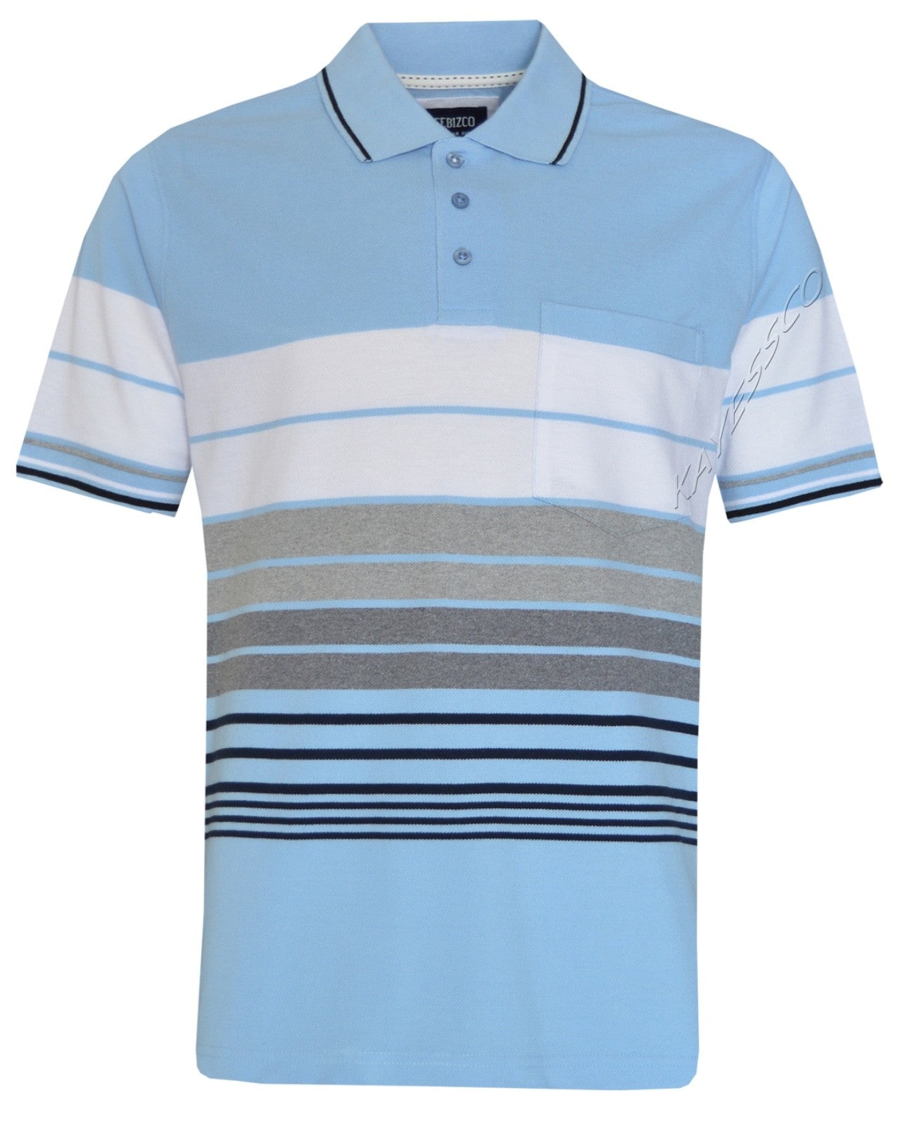 Striped Polo Shirt Short Sleeve Tipping Collar Casual Top  w/ Pocket by Beebizco