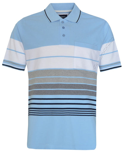 Striped Polo Shirt Short Sleeve Tipping Collar Casual Top  w/ Pocket by Beebizco
