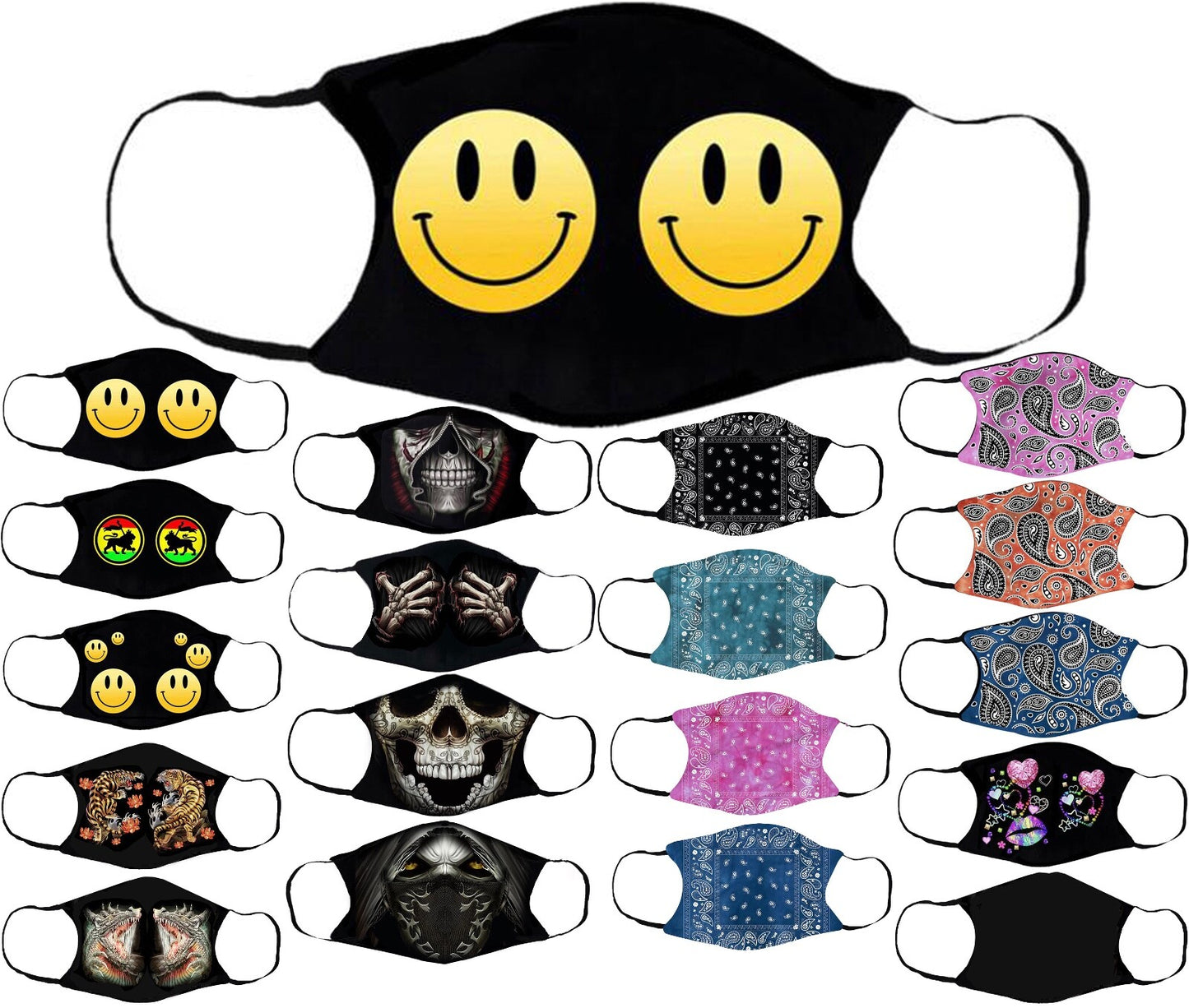 Adults Face Masks Cotton Glow in the Dark with Filter Pocket Reusable & Washable