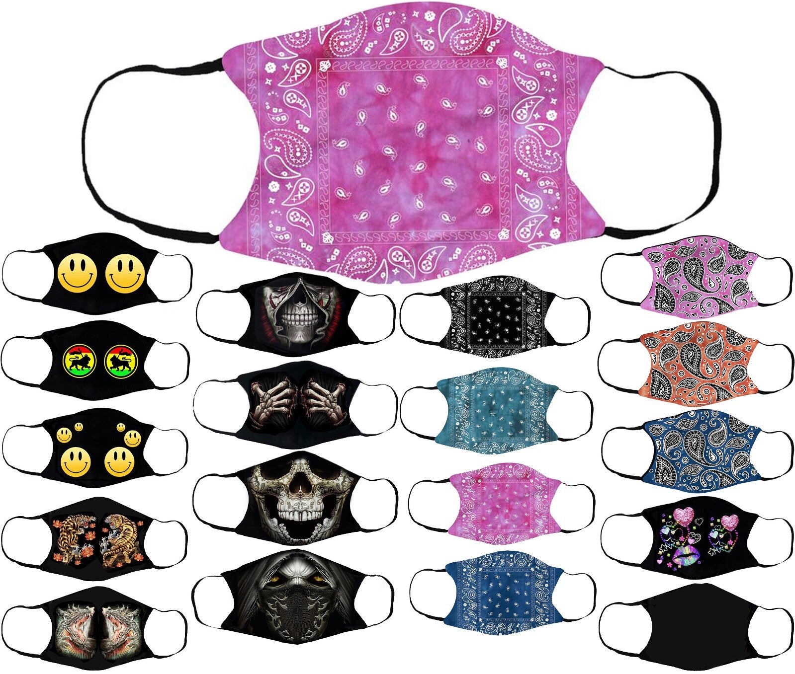 Adults Face Masks Cotton Glow in the Dark with Filter Pocket Reusable & Washable