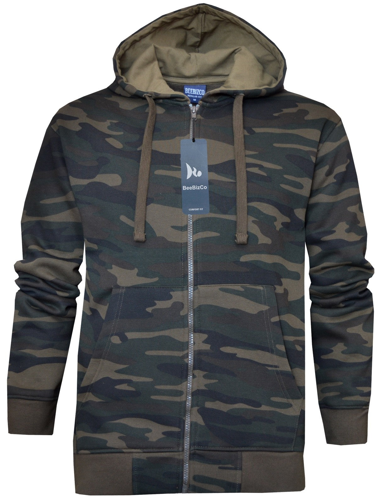 Camouflage Zip Up Hoodie Army Camo Fleece Brushed Inside w/ Pockets by Beebizco