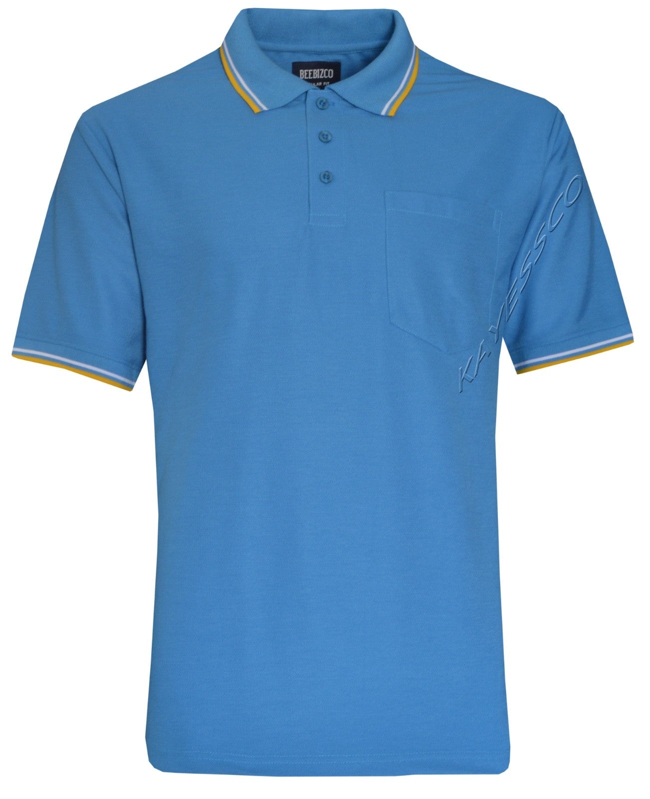 Short Sleeve Polo Pique Shirt Double Tipping Collar w Pocket by Beebizco M - 3XL