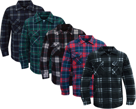 Mens Fleece Padded Lumberjack Shirt Jacket Fur Lined Sherpa Winter Warmer M-5XL