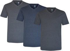 V-Neck T-Shirts (3 Pack) in charcoal black, navy blue and grey marl