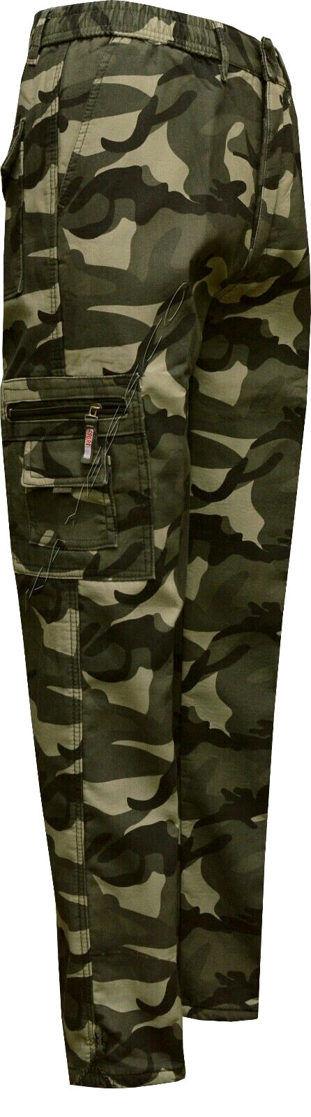 Mens Elasticated Camouflage Fleece Lined Thermal Trousers Fishing Hunting M-3XL