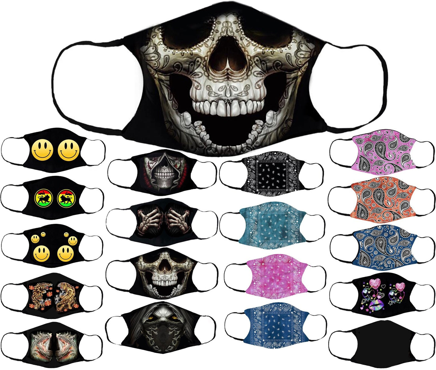 Adults Face Masks Cotton Glow in the Dark with Filter Pocket Reusable & Washable