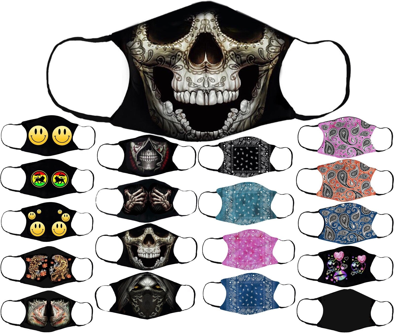 Adults Face Masks Cotton Glow in the Dark with Filter Pocket Reusable & Washable