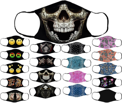 Adults Face Masks Cotton Glow in the Dark with Filter Pocket Reusable & Washable