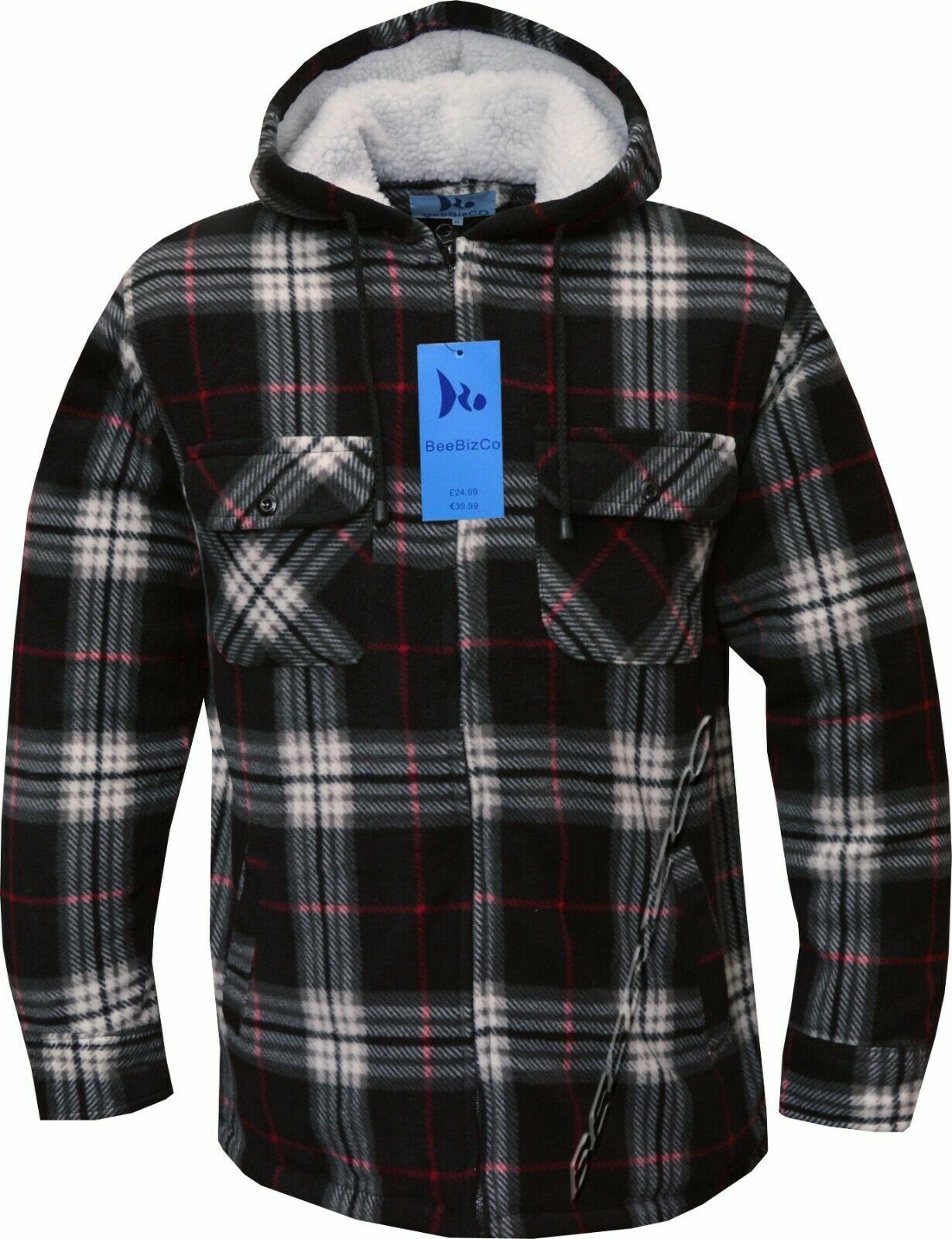 Hooded Fleece Padded Lumberjack Shirt Jacket Fur Lined Sherpa Winter Warm M-5XL
