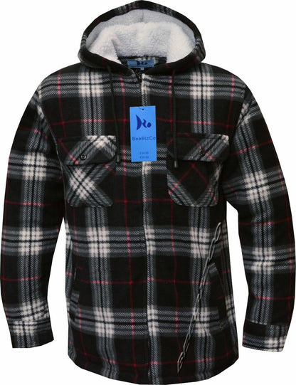 Hooded Fleece Padded Lumberjack Shirt Jacket Fur Lined Sherpa Winter Warm M-5XL