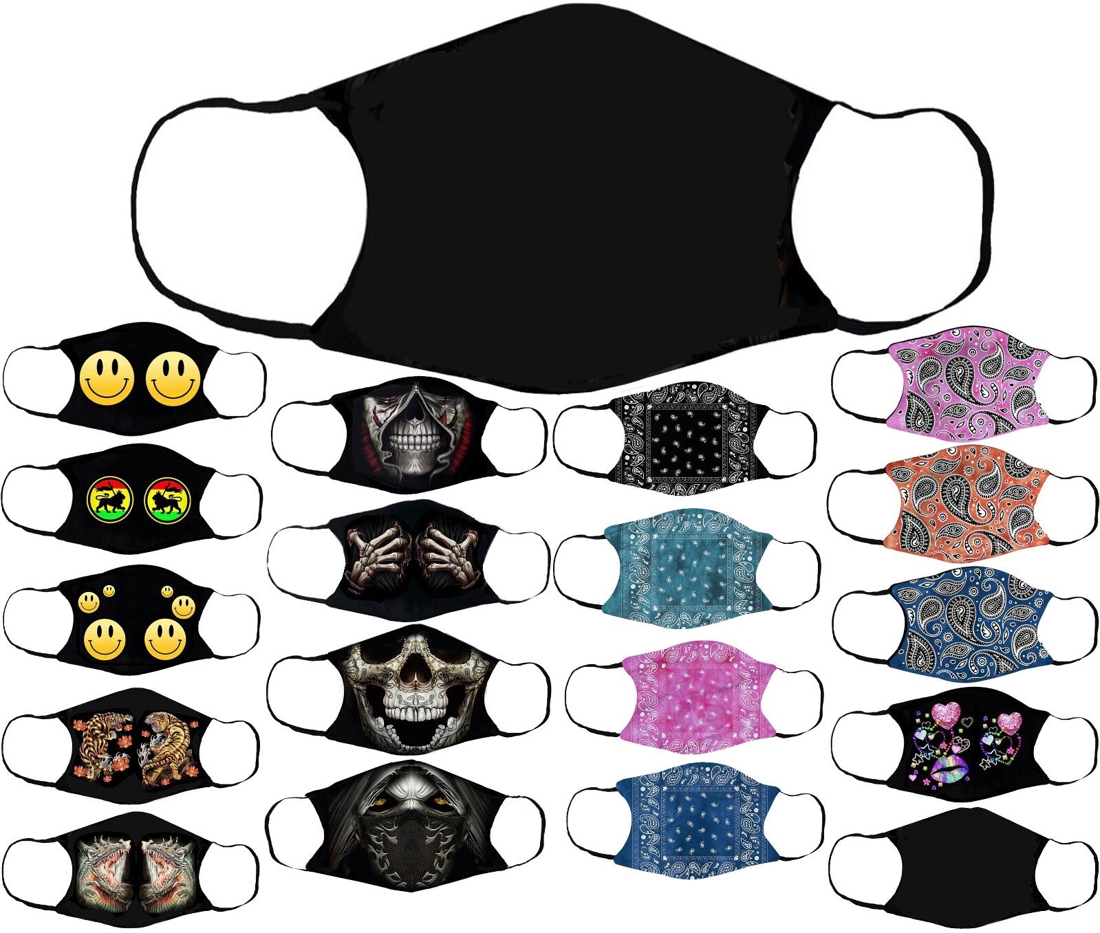 Adults Face Masks Cotton Glow in the Dark with Filter Pocket Reusable & Washable