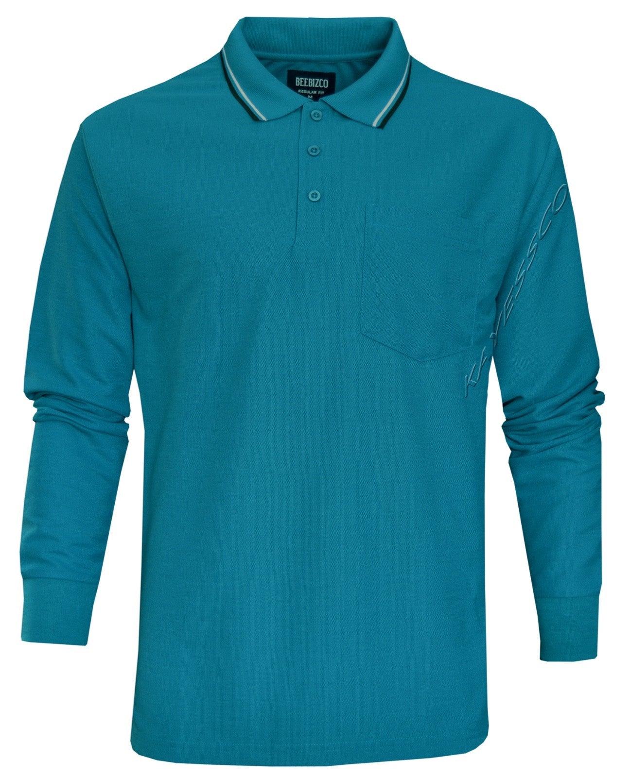 Long Sleeve Polo Pique Shirt Double Tipping Collar with Pocket by Beebizco M-3XL
